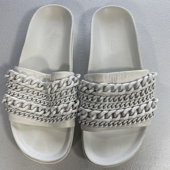 KENDALL + KYLIE Women's Shiloh 2 Leather Metal Upper Slide Sandal Sz 9.5M White - Picture 11 of 11